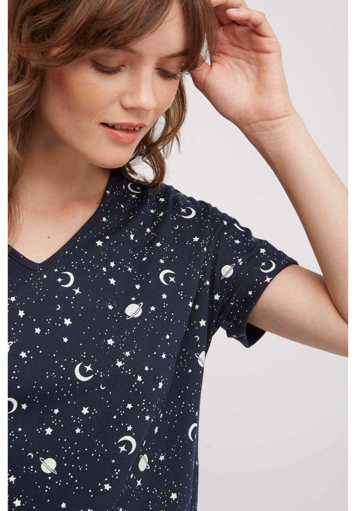 Haut de pyjama motif galaxy en coton bio