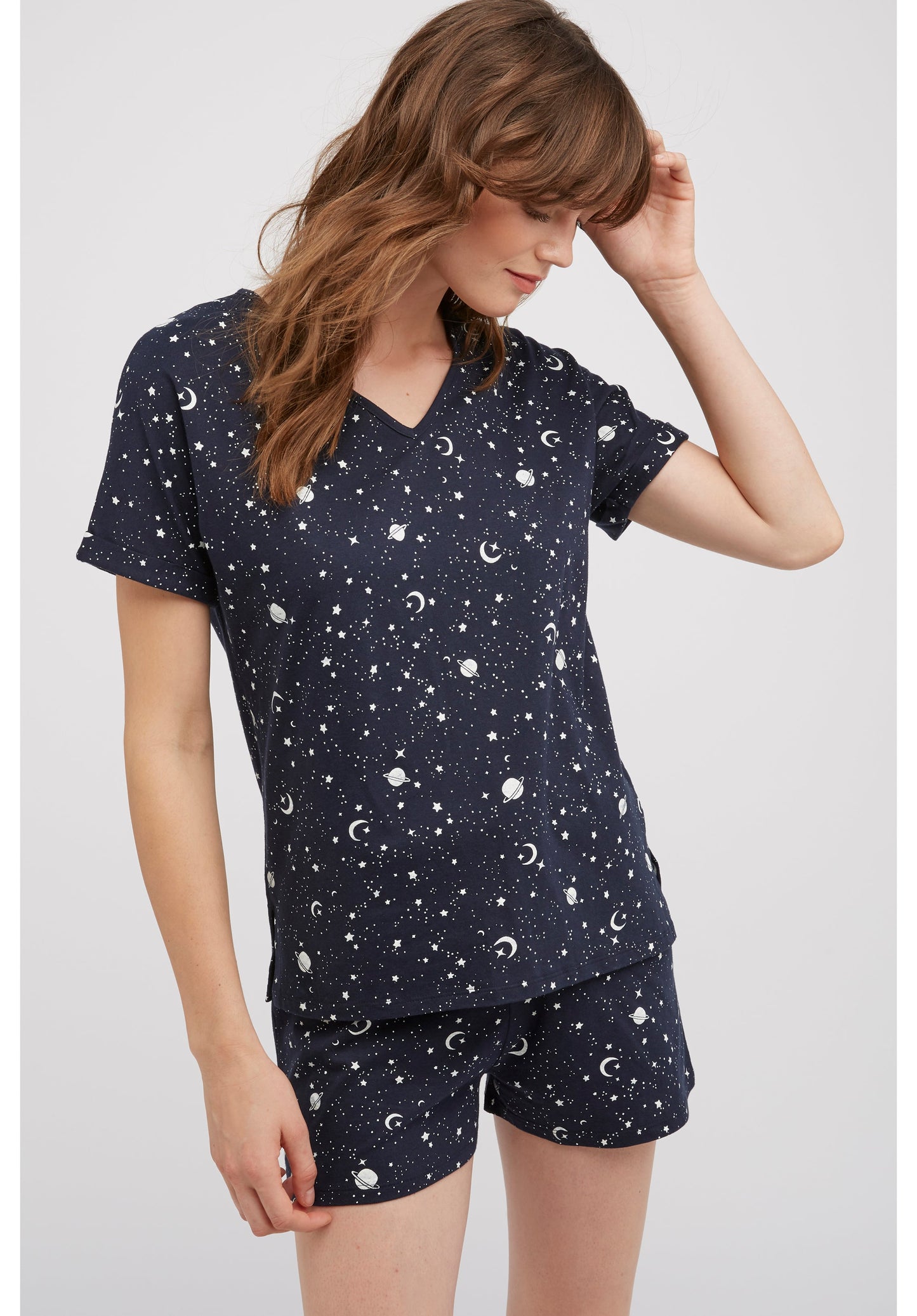 Haut de pyjama motif galaxy en coton bio