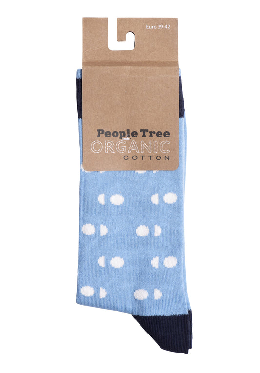 Chaussettes hautes bleues à pois en coton bio