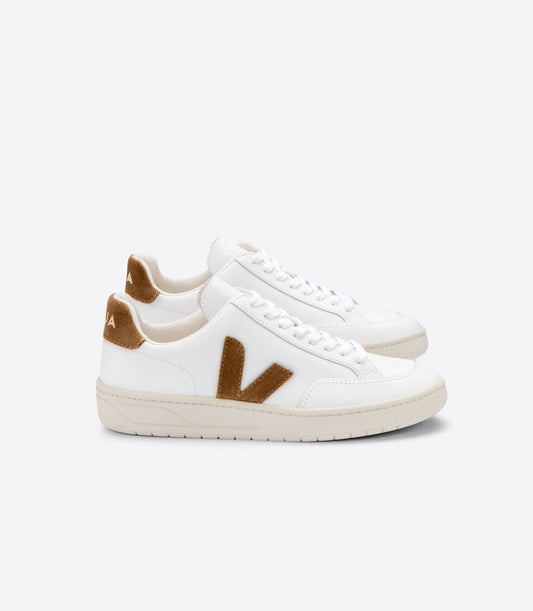 Basket v-12 leather extra white camel