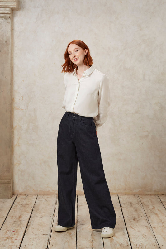 Jean ample bleu foncé en coton bio - flora wide leg jeans dark blue