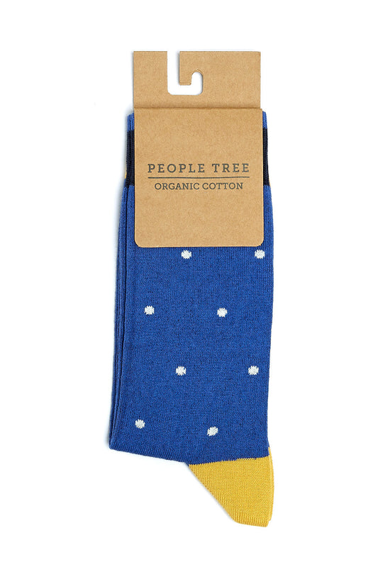 Chaussettes hautes bleues à pois en coton bio