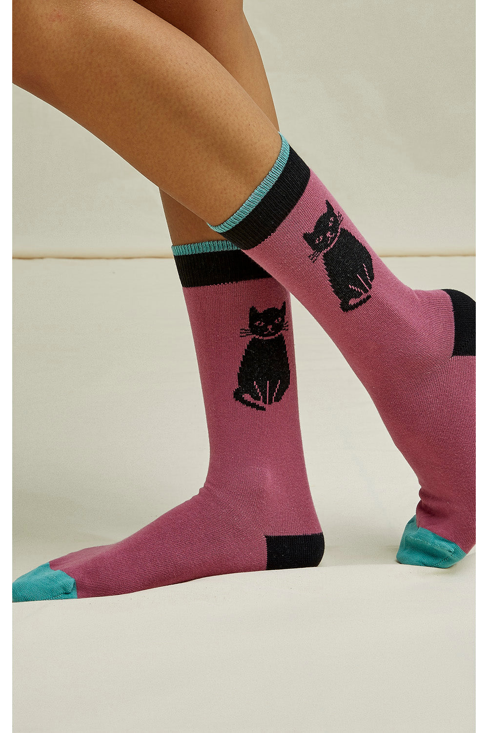 Chaussettes hautes à motifs chats en coton bio