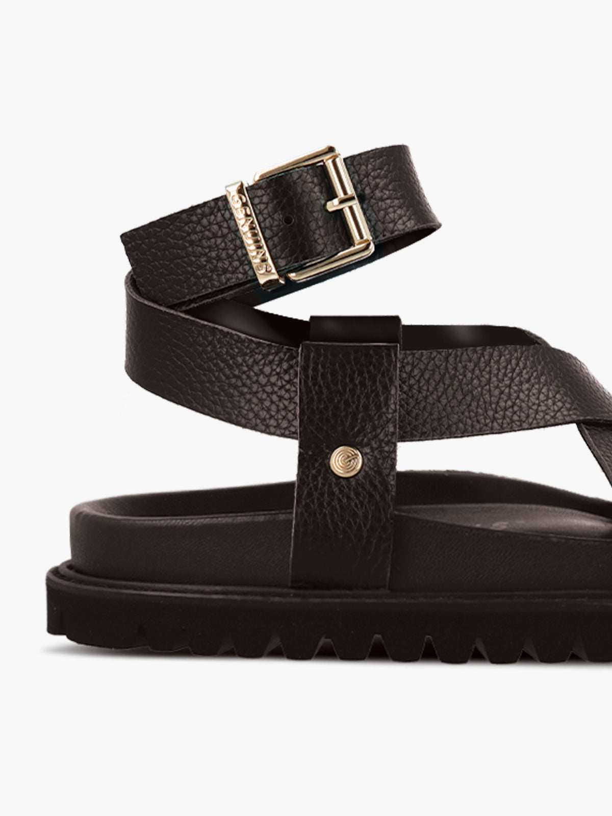 Sandales en cuir certifié | noir "zaha embossed leather dark"