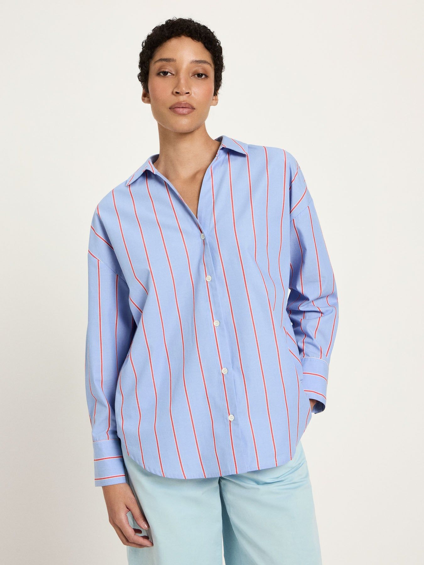Chemise en coton bio | rayé bleu et rouge "streifenhemd - blue/ lava red" | Blue/ lava red
