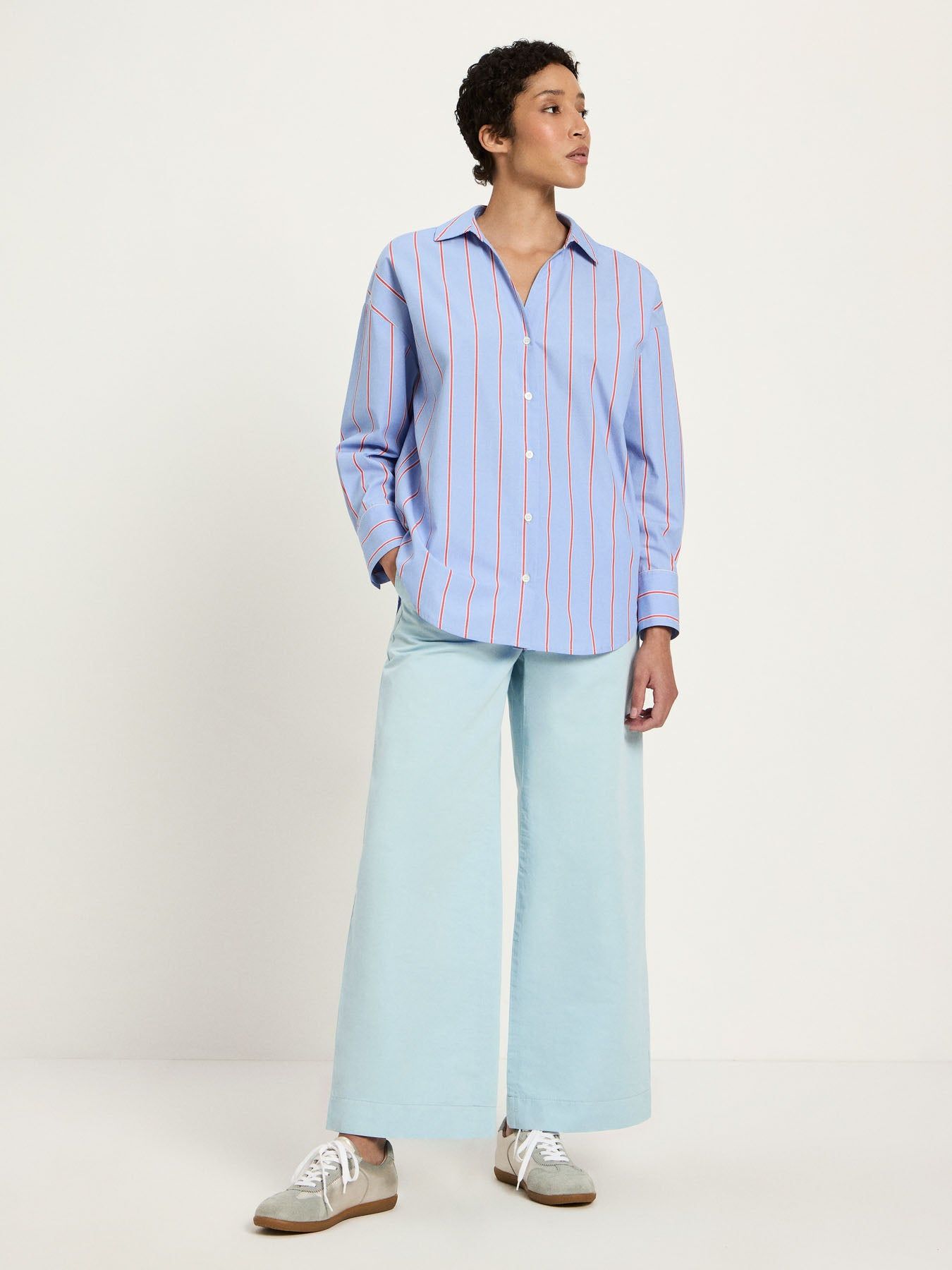 Chemise en coton bio | rayé bleu et rouge "streifenhemd - blue/ lava red" | Blue/ lava red
