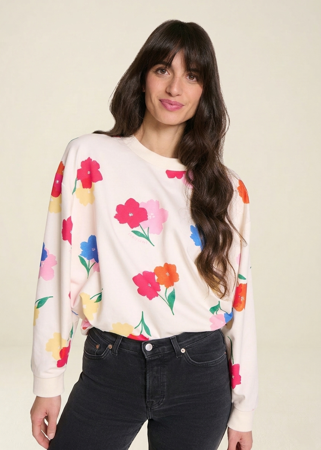 Sweat en coton bio | beige "swann anémones bouquet" | Anémones bouquet