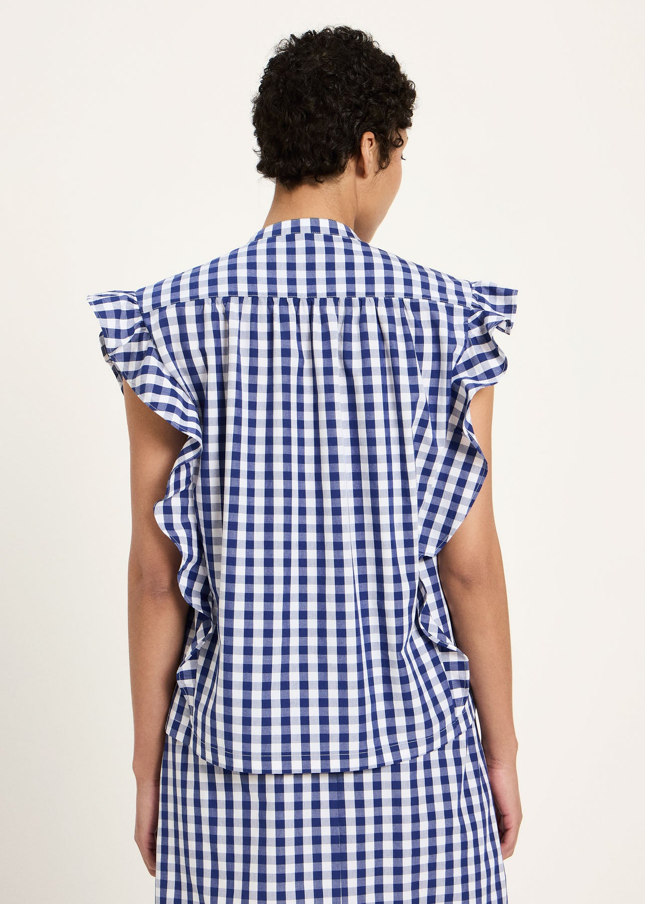 Blouse en coton bio | vichy bleu | Blue-white