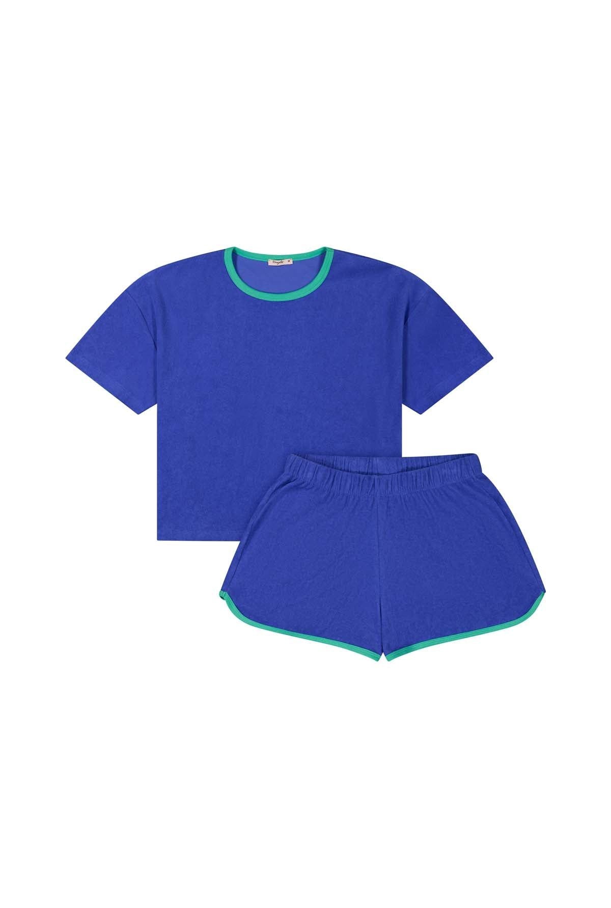 Ensemble éponge en coton bio | bleu klein et menthe  | Bleu