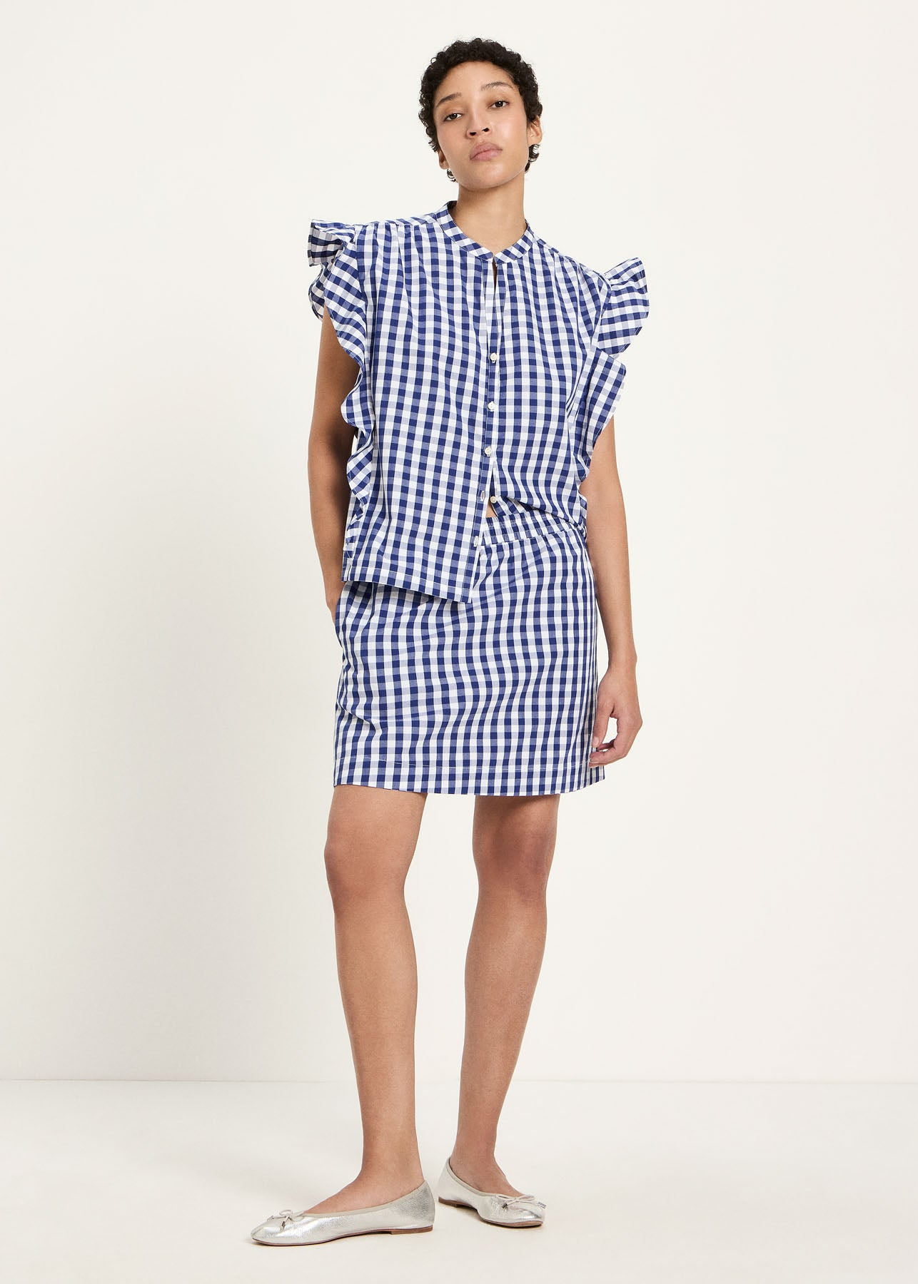 Blouse en coton bio | vichy bleu | Blue-white