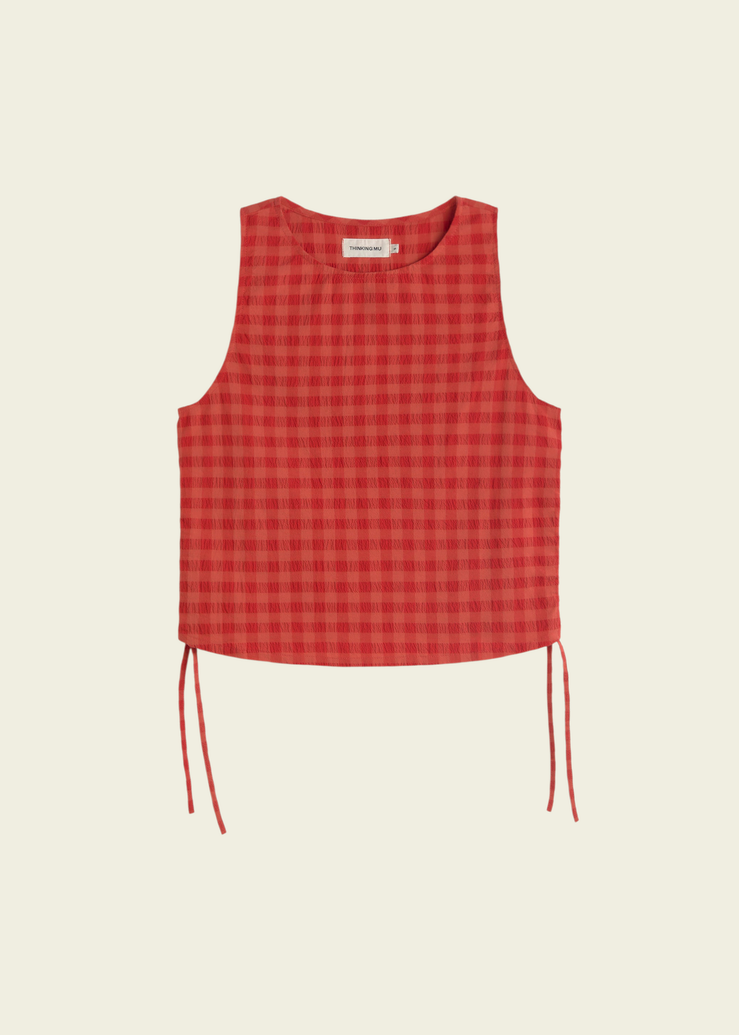 Top seersucker en coton bio | rouge "red checks seersucker florence top" | Red