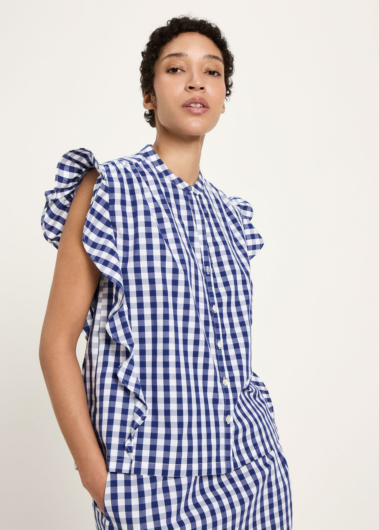 Blouse en coton bio | vichy bleu | Blue-white