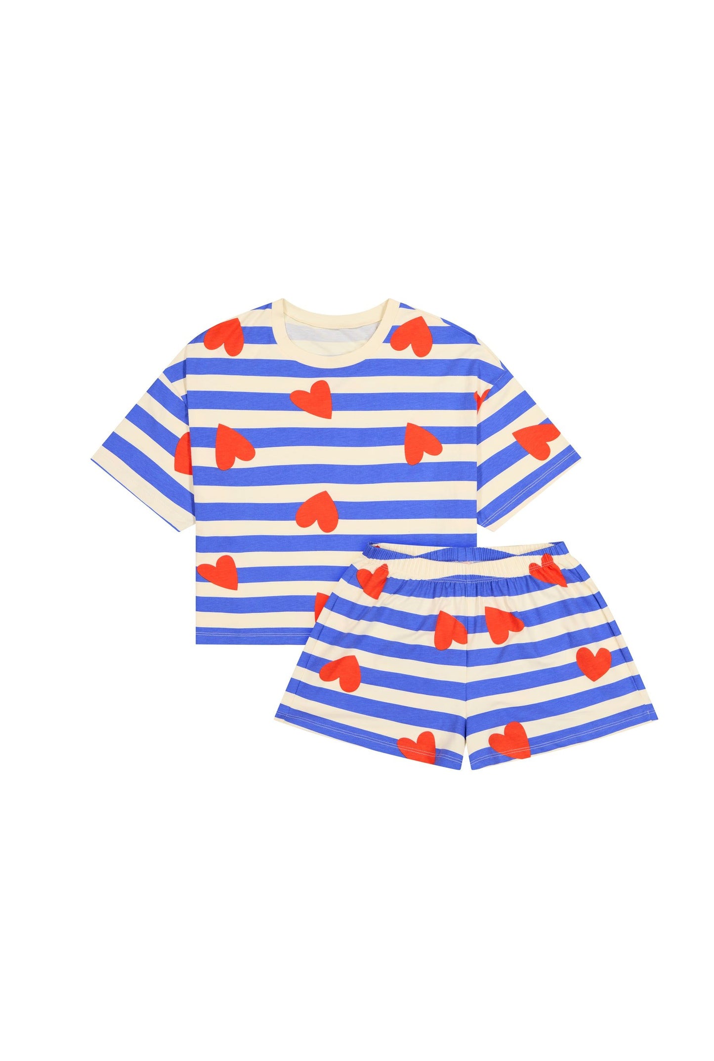Pyjama en coton bio | marinière coeurs - bleu | Bleu