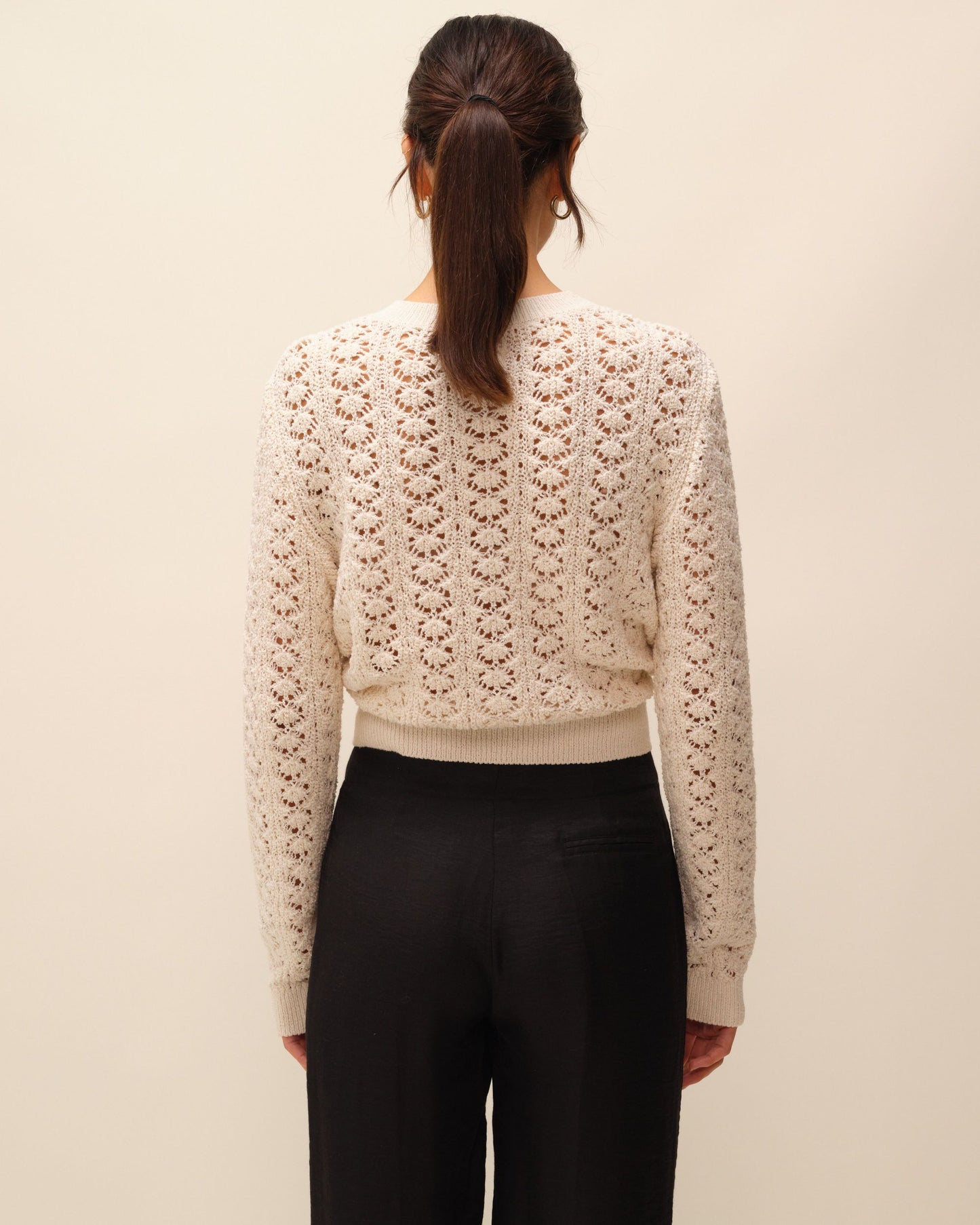 Cardigan en coton upcyclé | ecru "cardigan ajouré boutonné naya" | Ecru
