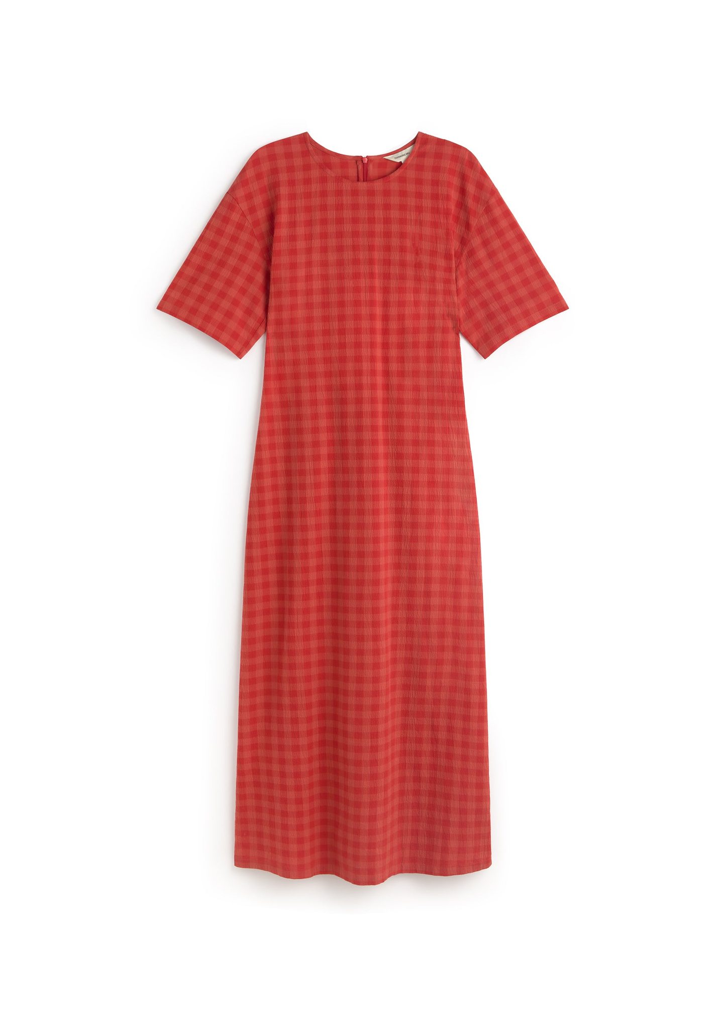 Robe en coton bio | rouge "red checks seersucker kina dress - red" - red | Red