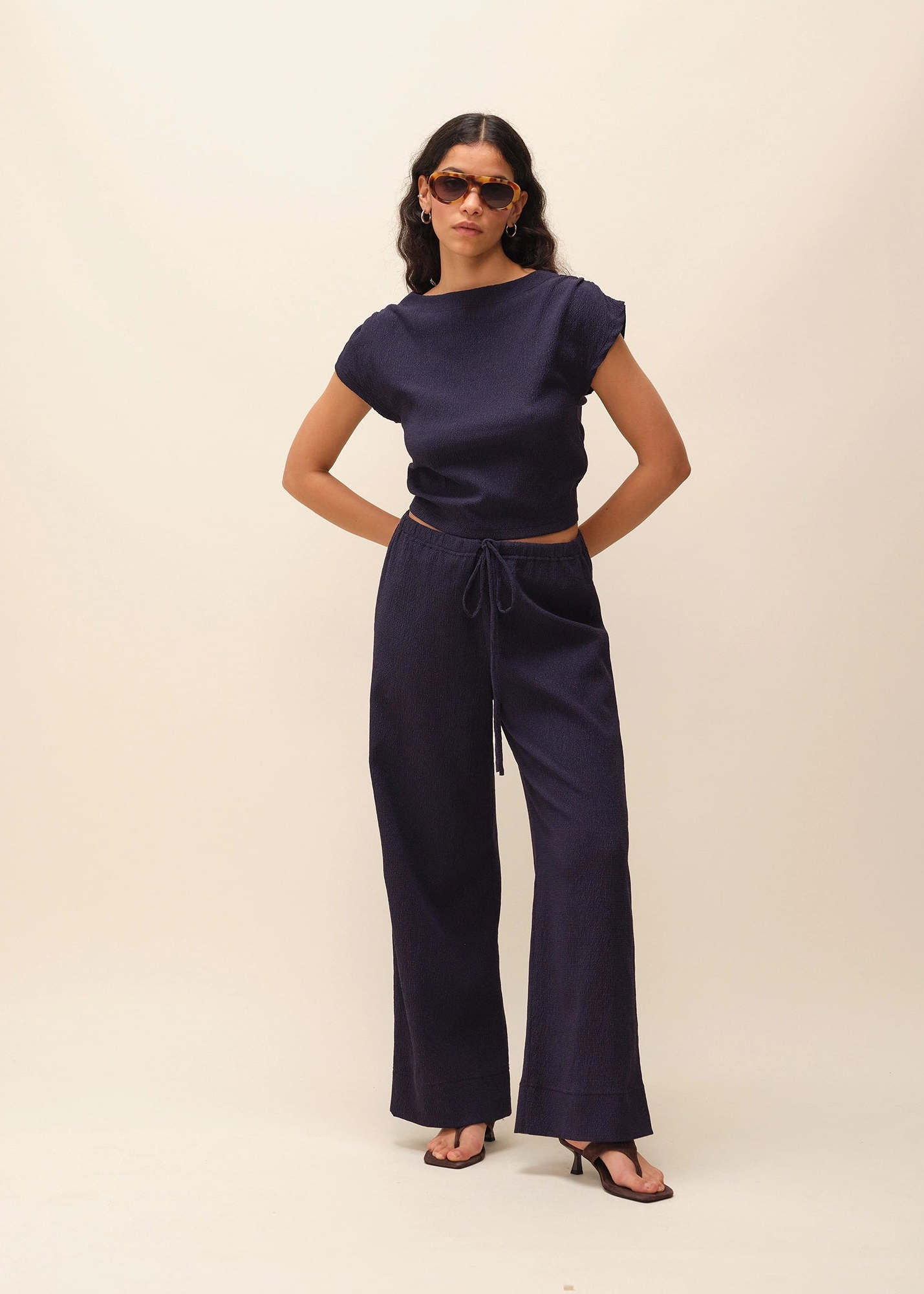 Pantalon texturé en matière ypcyclée  | marine "joanne" | Marine