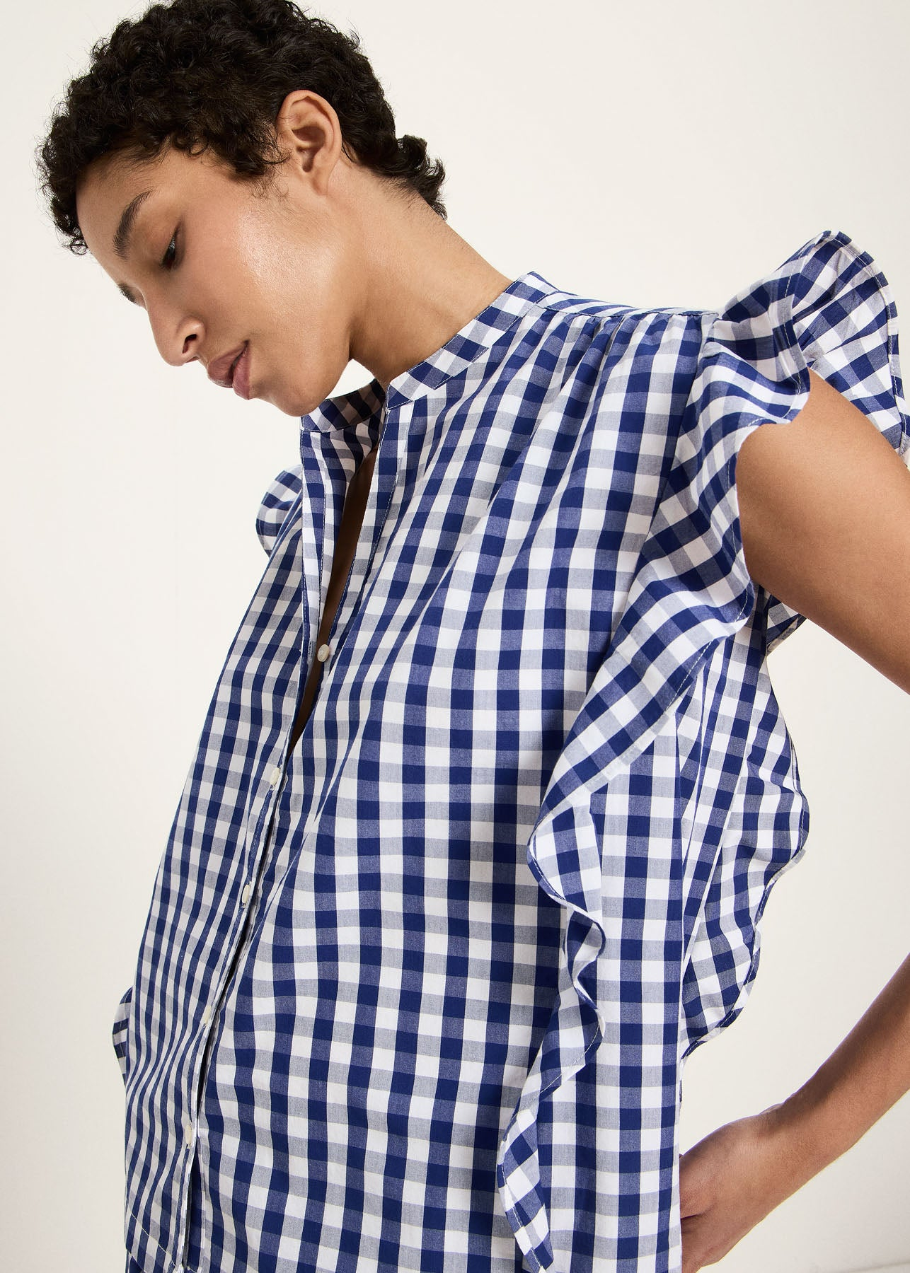 Blouse en coton bio | vichy bleu | Blue-white