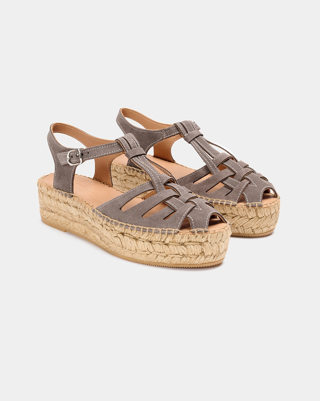 Espadrilles compensées en cuir certifié et jute |gris "Bemol tos gris"