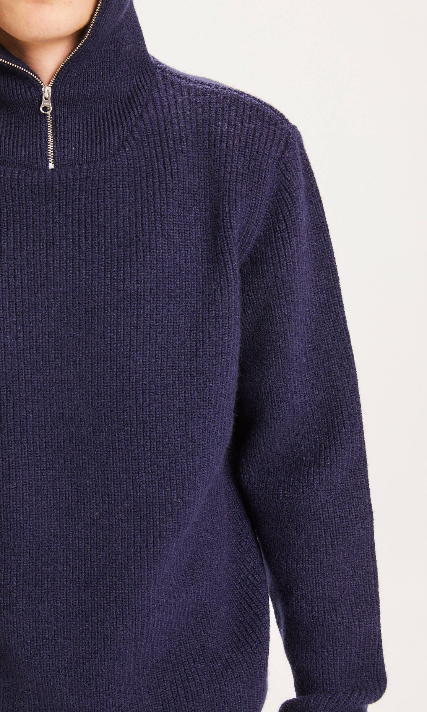 Pull col zippé marine en laine mérinos biologique - valley 1/2 neck zip
