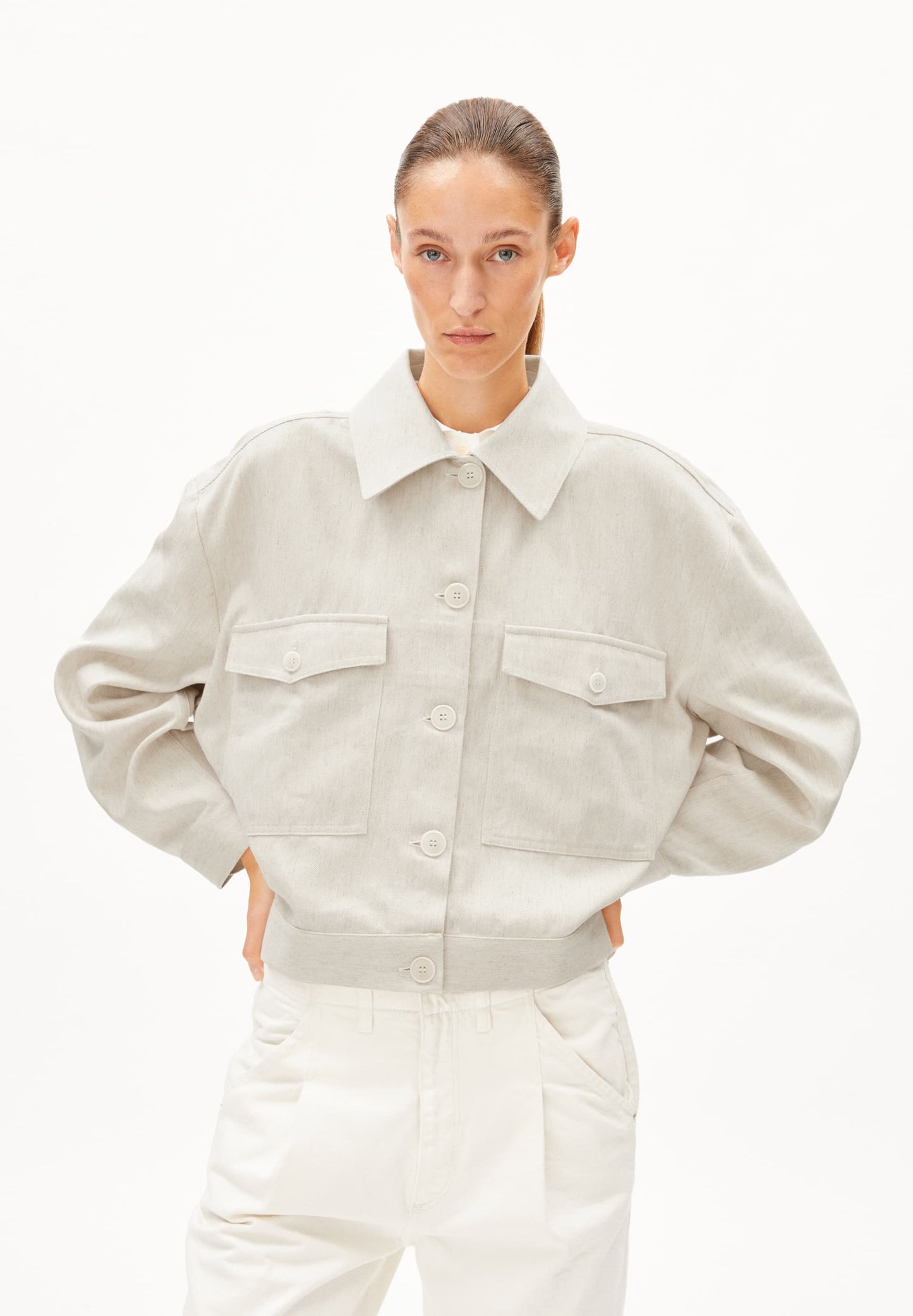 Veste légère en coton bio et lin | écru "aalisea lino heavy linen"