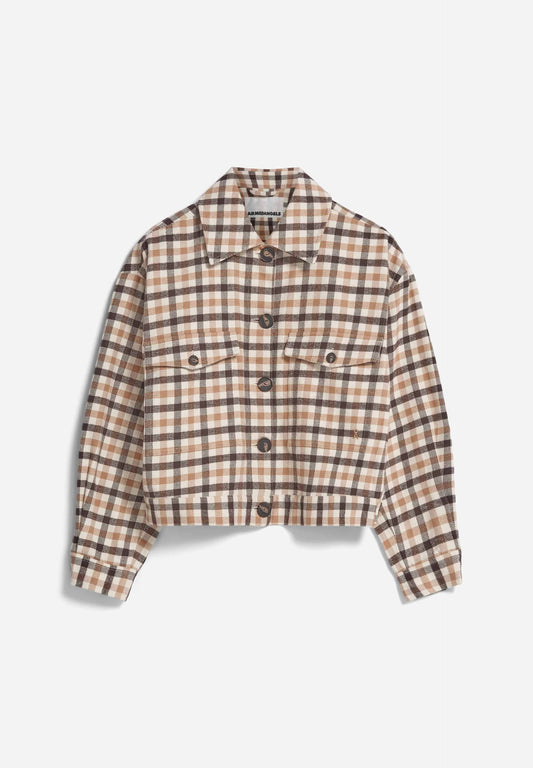 Veste oversize en coton bio et recyclé | Carreaux "aalisea pattern oatmilk"