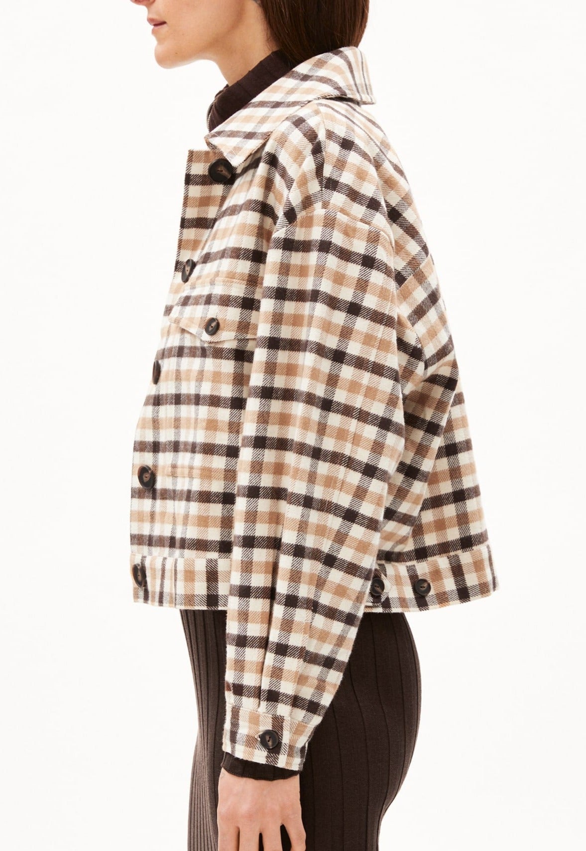 Veste oversize en coton bio et recyclé | Carreaux "aalisea pattern oatmilk"