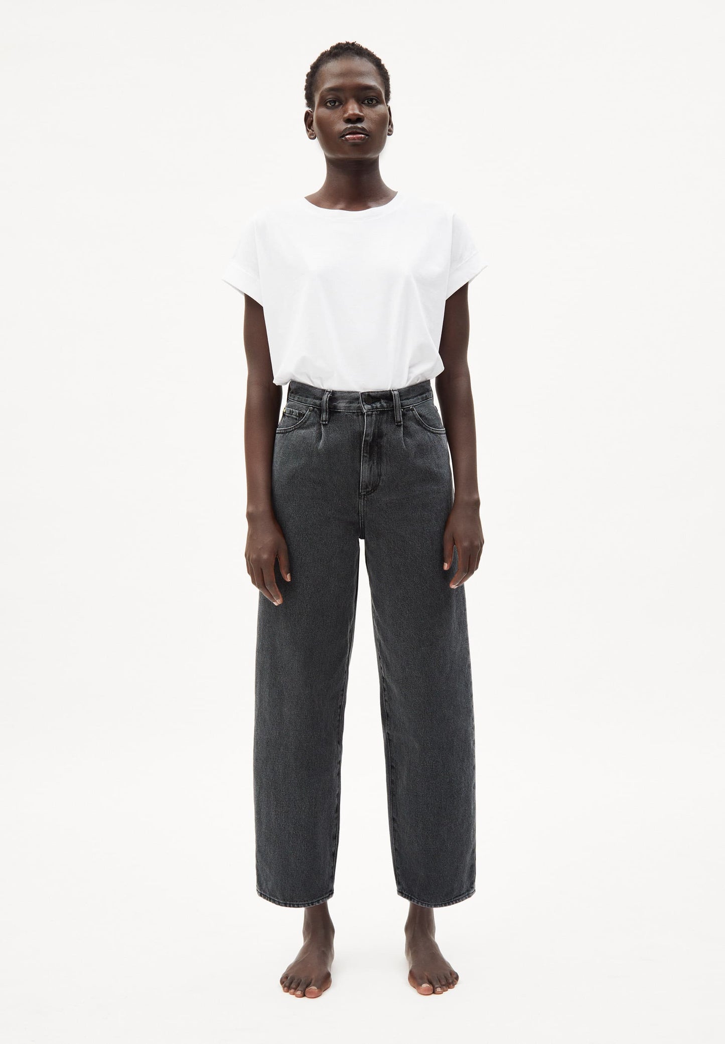 Jean 7/8 droit gris en coton bio - AANIKE Graphite