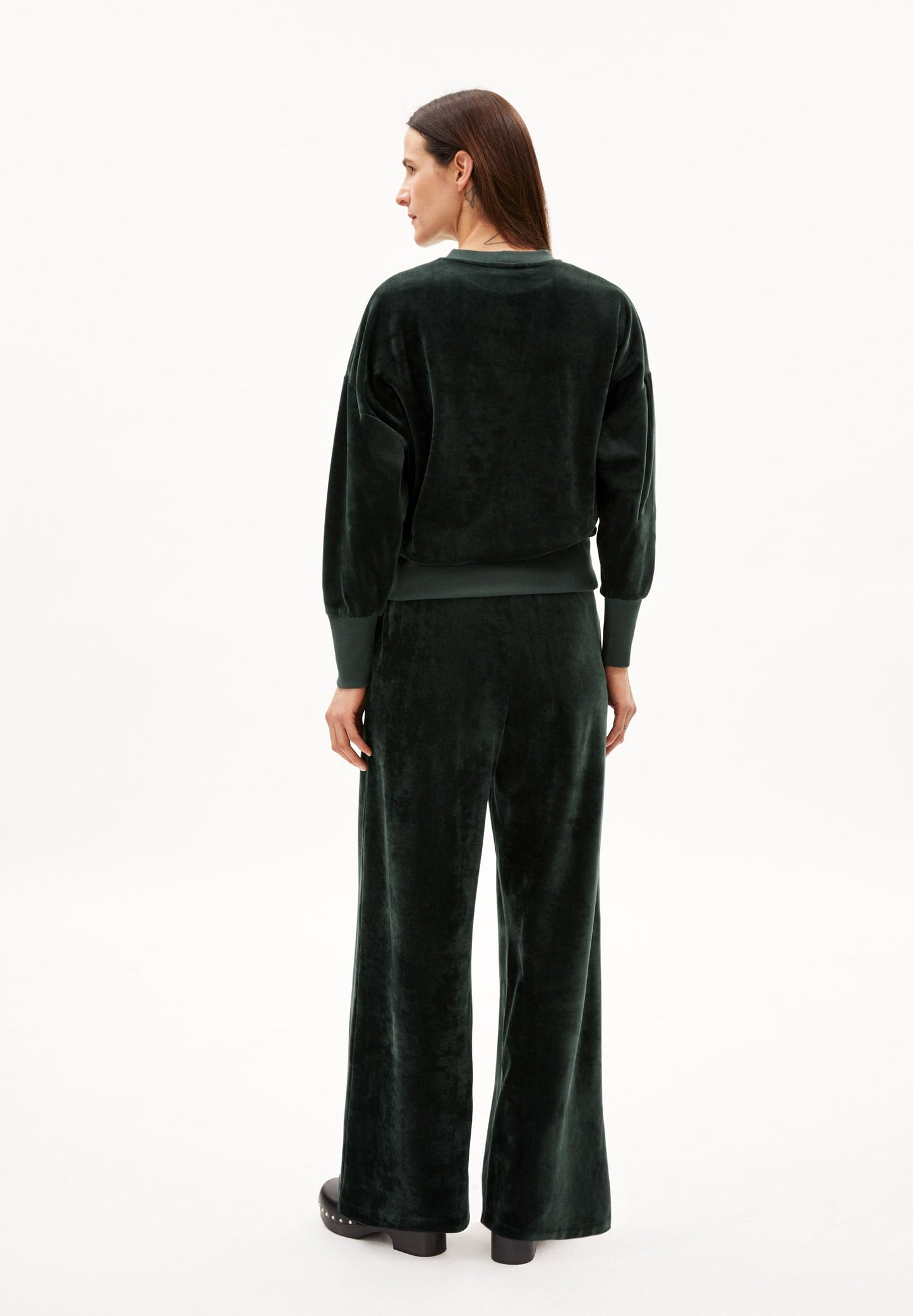 Sweat en velours de coton bio | vert "aanny lou velvet carbon green"