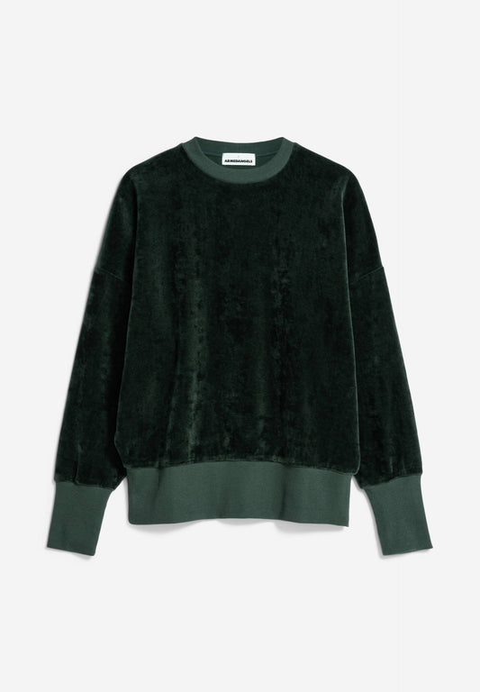 Sweat en velours de coton bio | vert "aanny lou velvet carbon green"