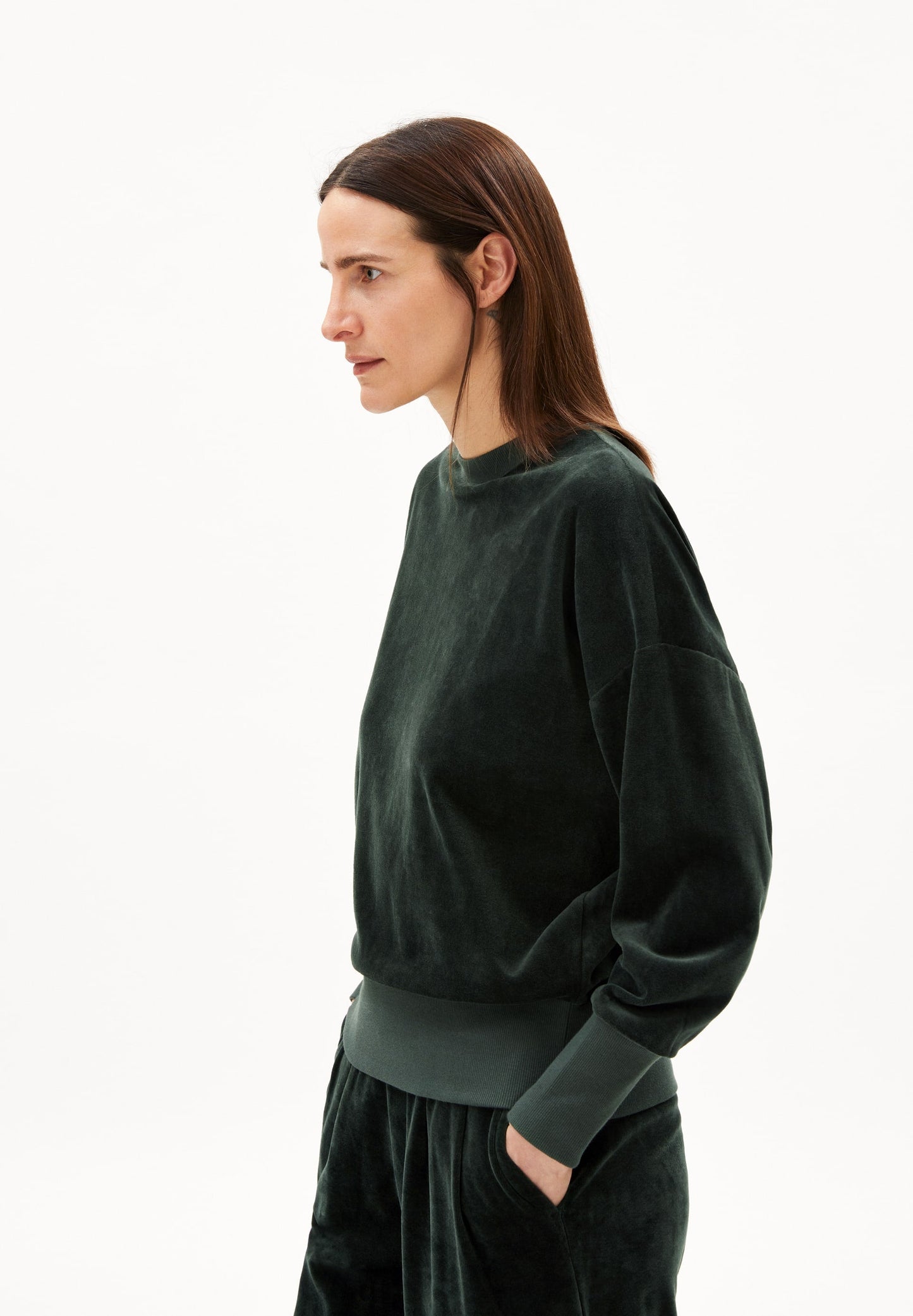 Sweat en velours de coton bio | vert "aanny lou velvet carbon green"