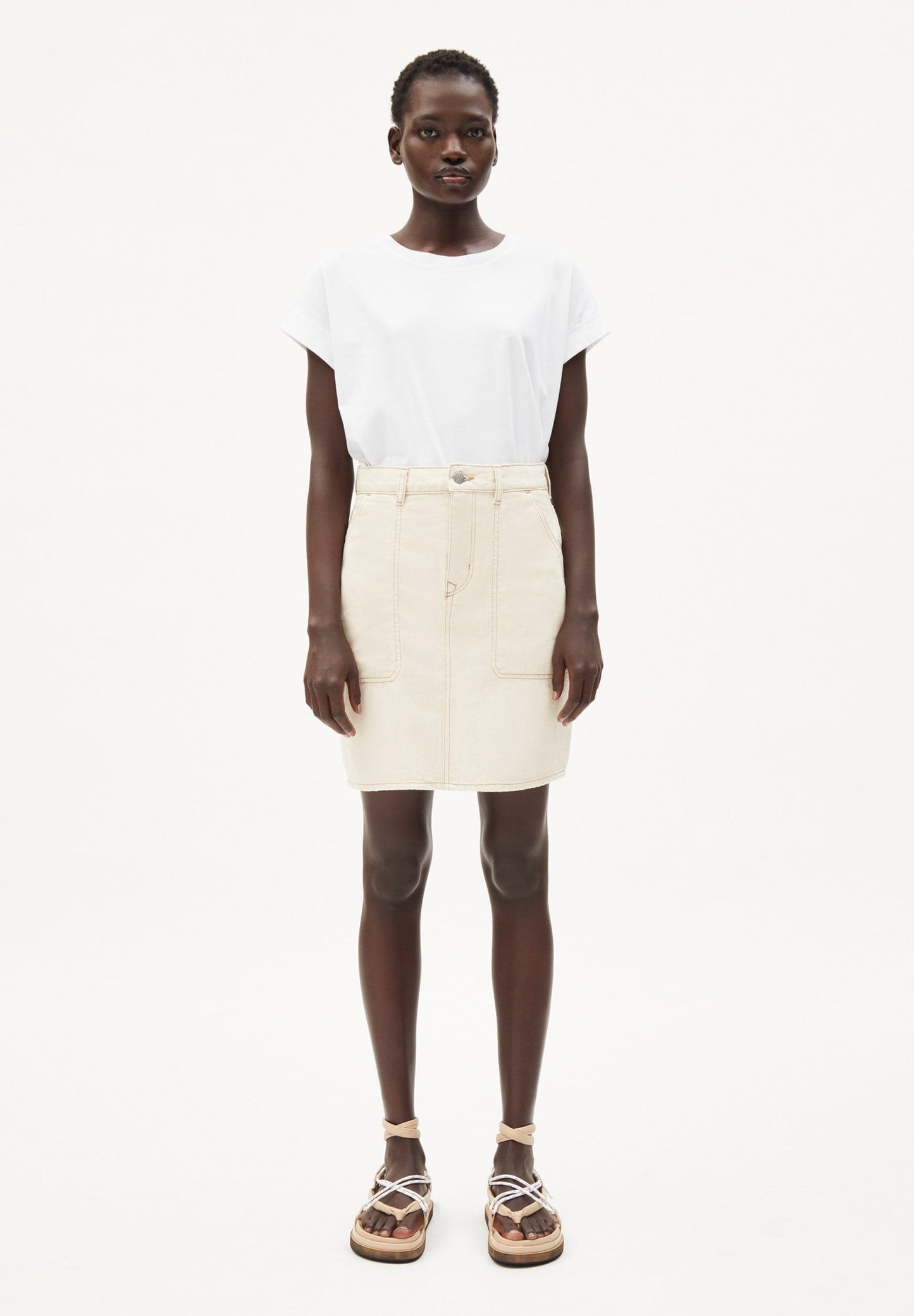 Jupe en jean écrue en coton bio - aavenia undyed