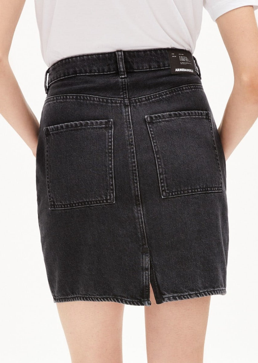 Jupe en jean noire en coton bio - aavenia washed down black