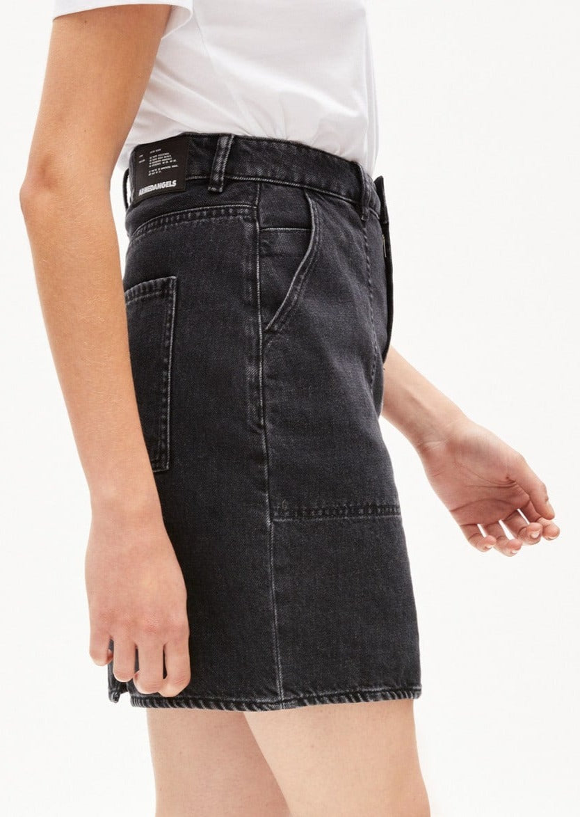 Jupe en jean noire en coton bio - aavenia washed down black