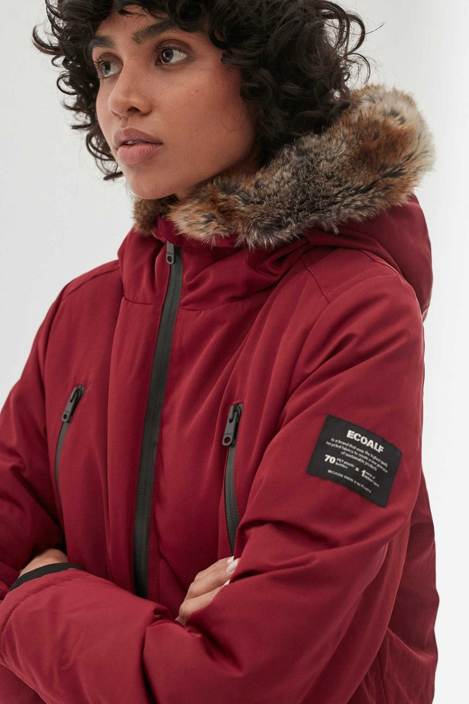 Manteau long rouge en polyester recyclé - Livorno