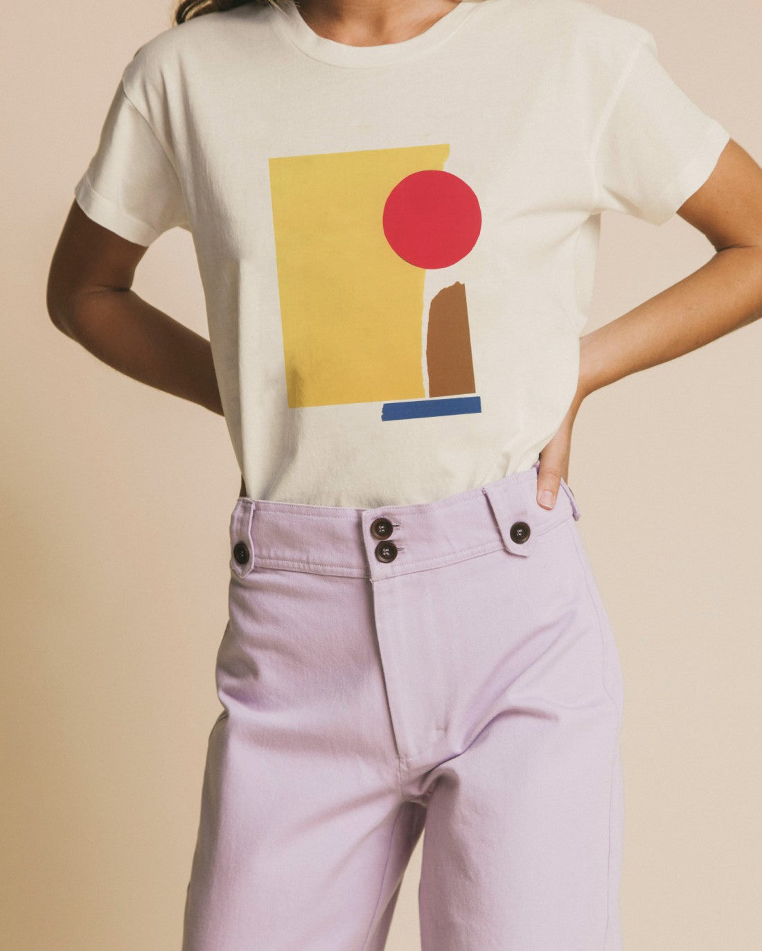 T-shirt imprimé blanc en coton bio - abstract