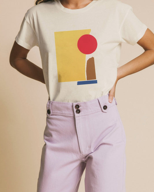 T-shirt imprimé blanc en coton bio - abstract