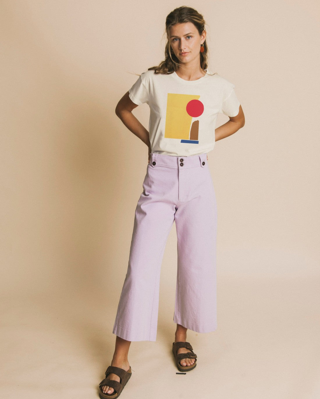 T-shirt imprimé blanc en coton bio - abstract