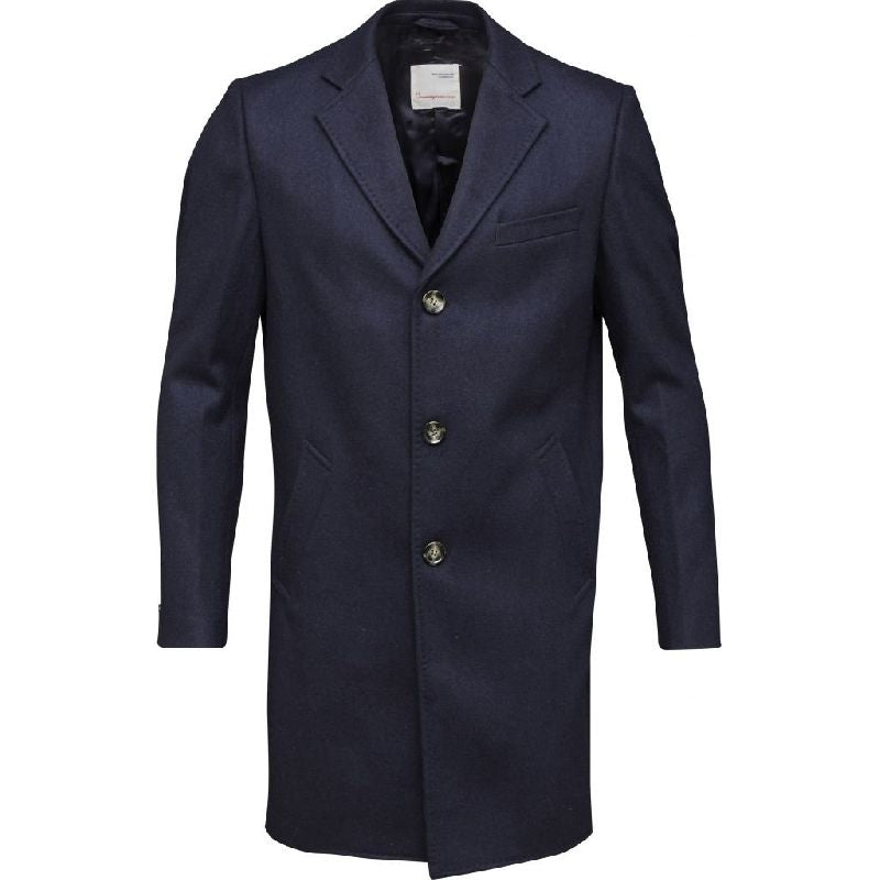Manteau long bleu nuit en laine recyclé et polyester - Wool Coat