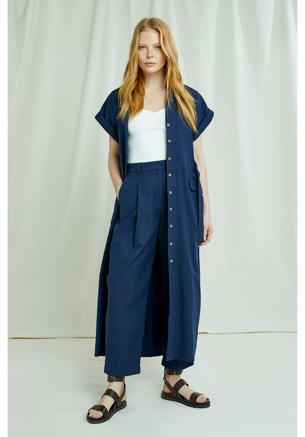 Robe longue marine en coton bio - Ada