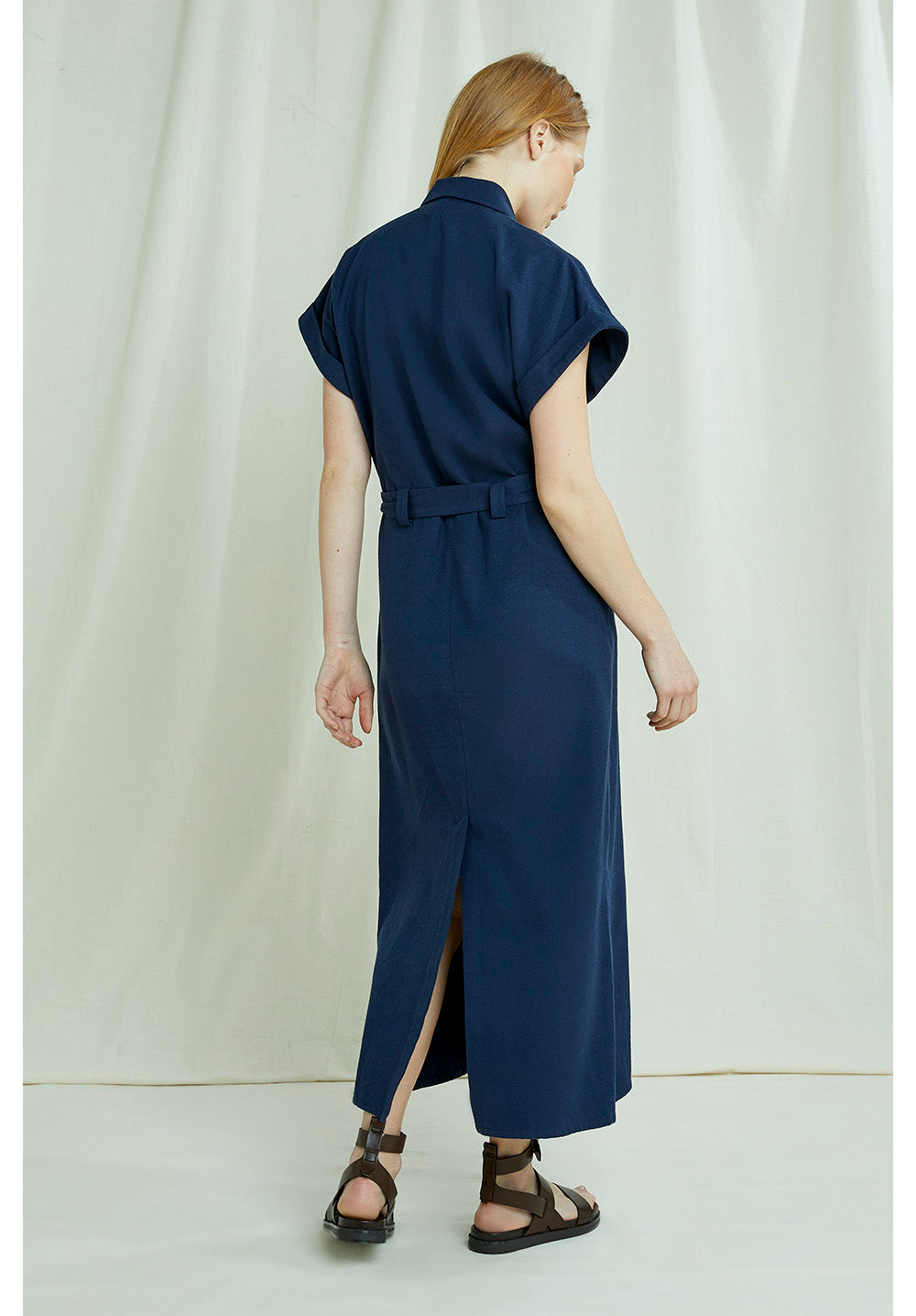Robe longue marine en coton bio - Ada