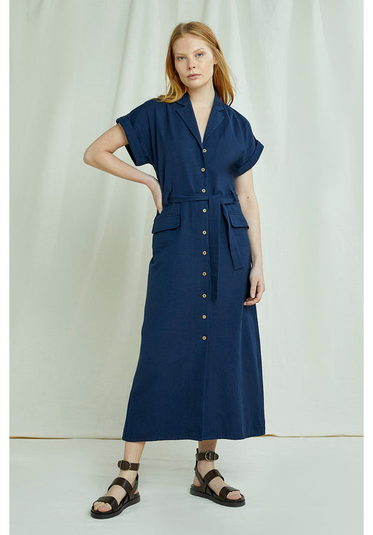 Robe longue marine en coton bio - Ada