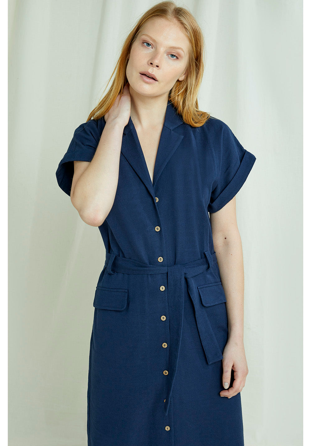 Robe longue marine en coton bio - Ada