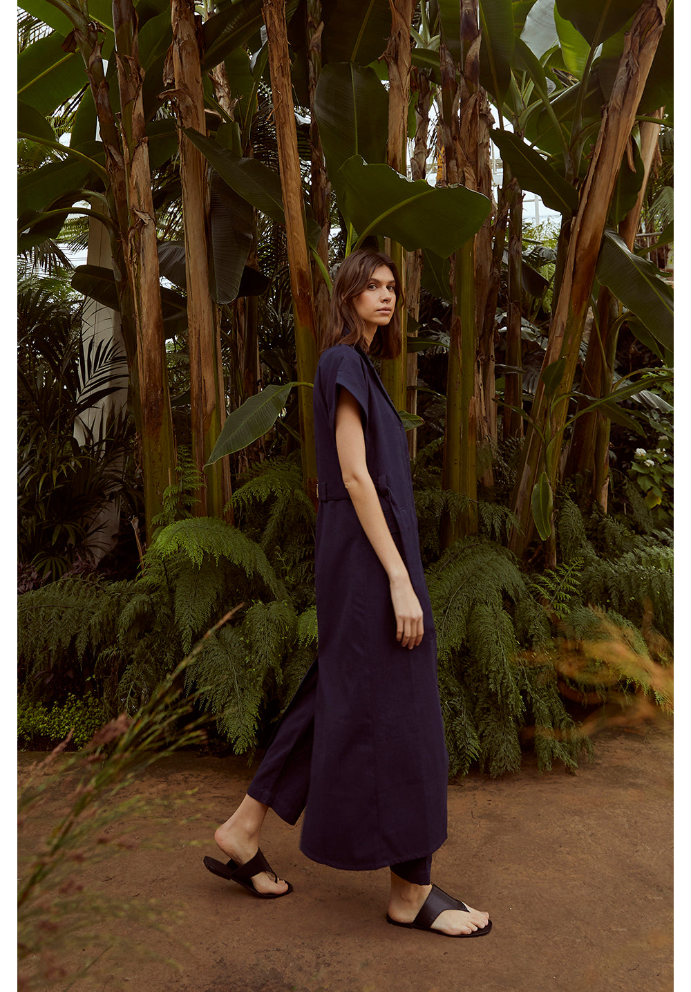 Robe longue marine en coton bio - Ada
