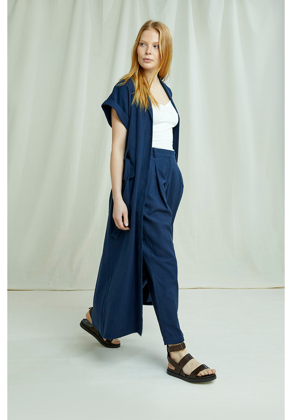 Robe longue marine en coton bio - Ada