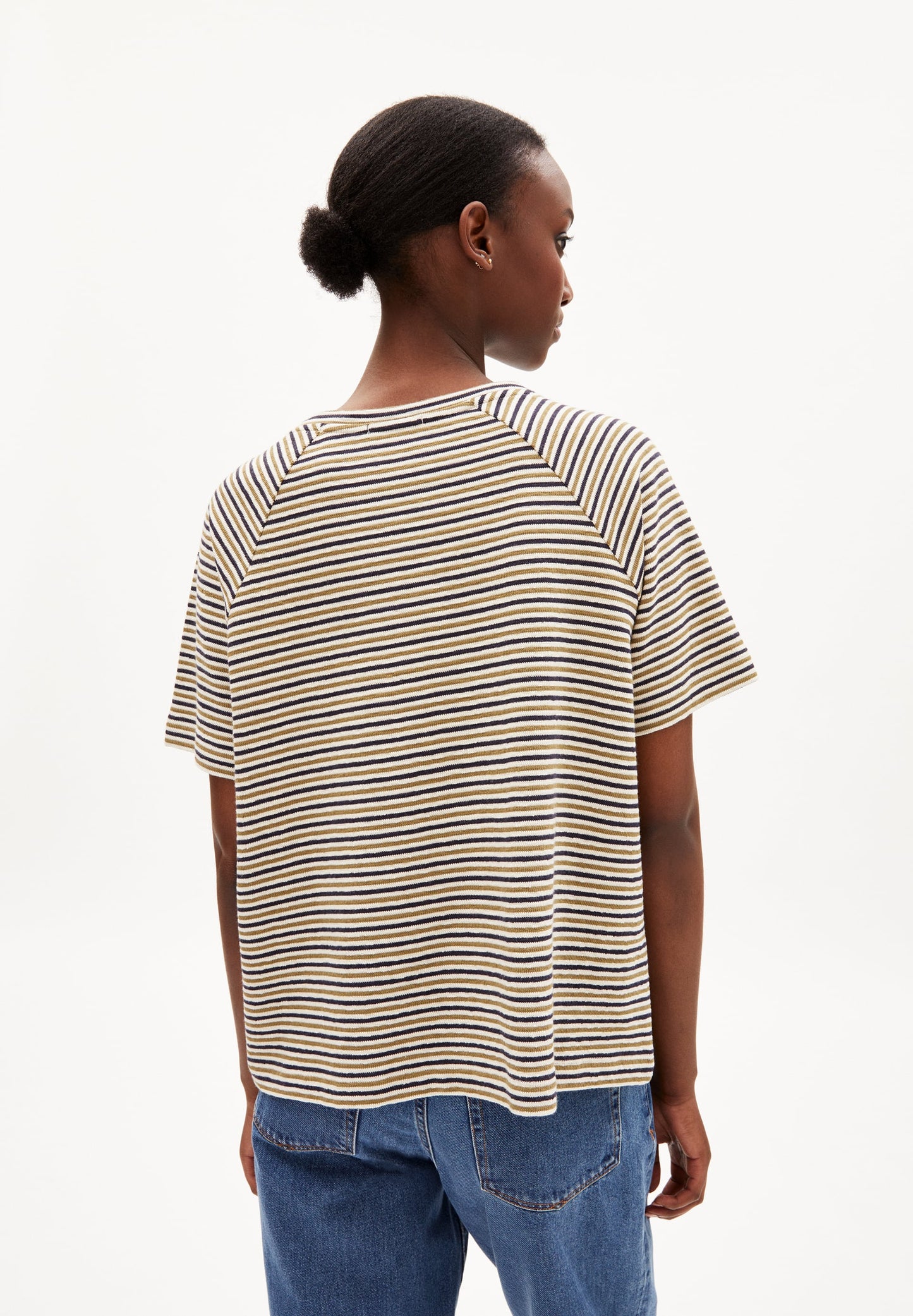 T-shirt à rayures ample vert et bleu en coton bio - adeaa stripes oliva-night sky
