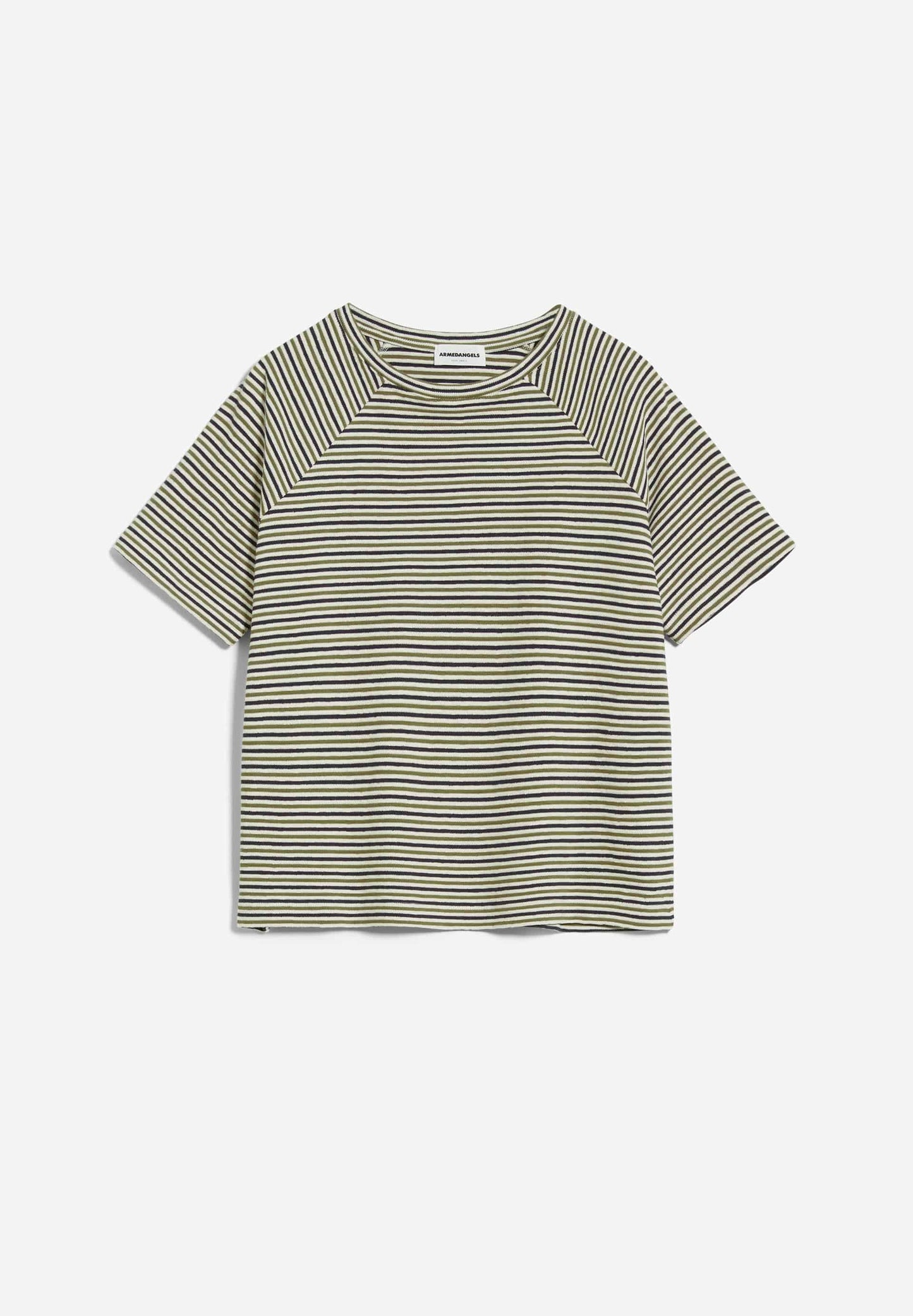 T-shirt à rayures ample vert et bleu en coton bio - adeaa stripes oliva-night sky
