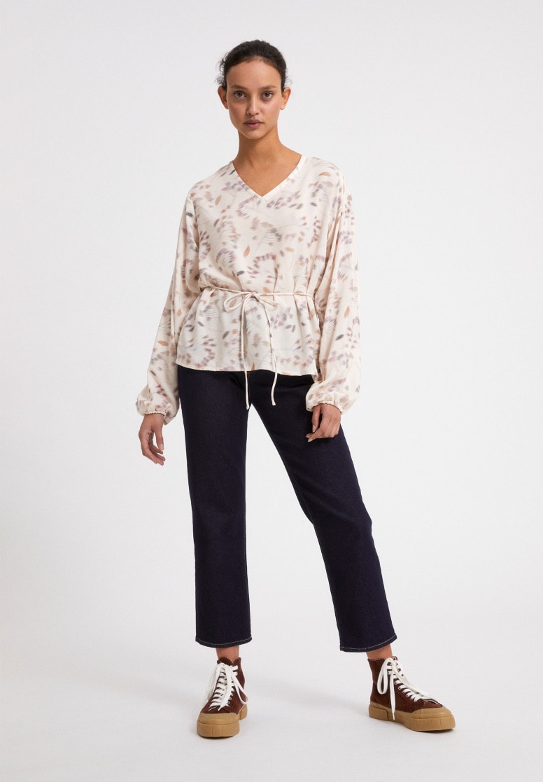 Blouse beige à motifs en ecovero  - ADRIAA PRESSED FLOWERS
