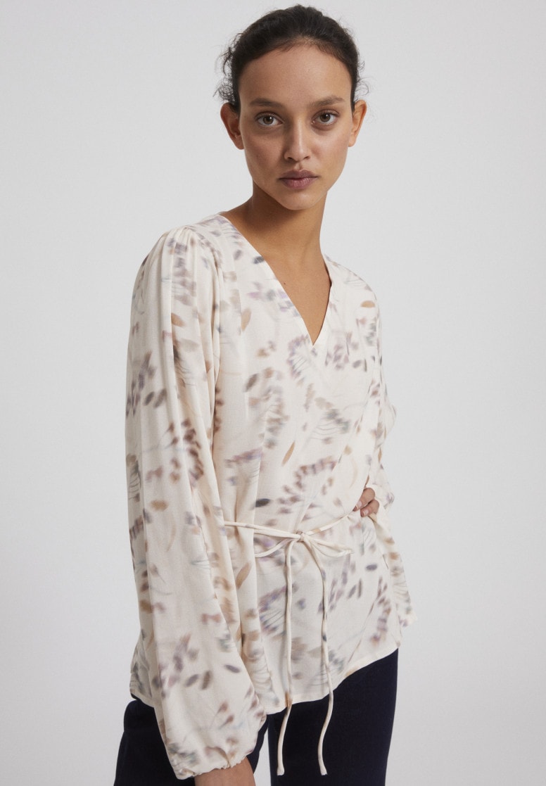 Blouse beige à motifs en ecovero  - ADRIAA PRESSED FLOWERS