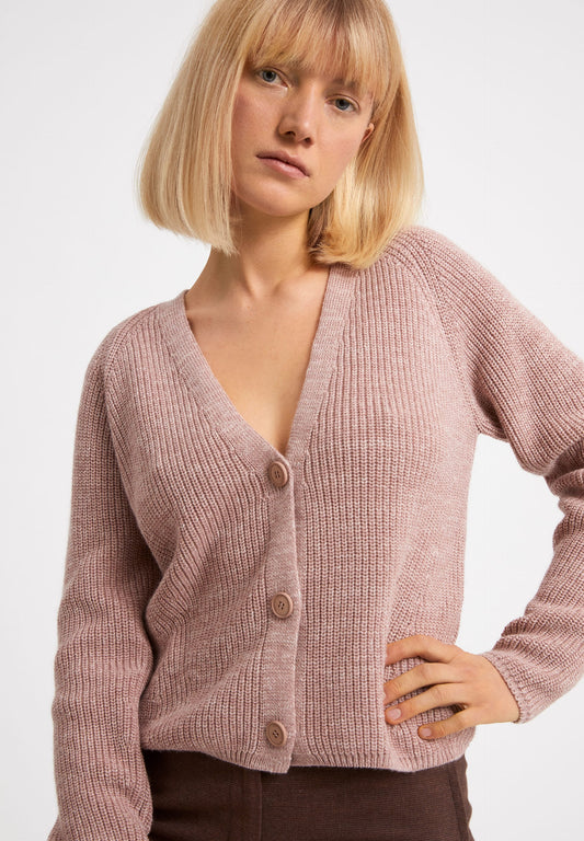 Gilet rose clair en coton bio - ADRIAANE kinoko melange oatmilk