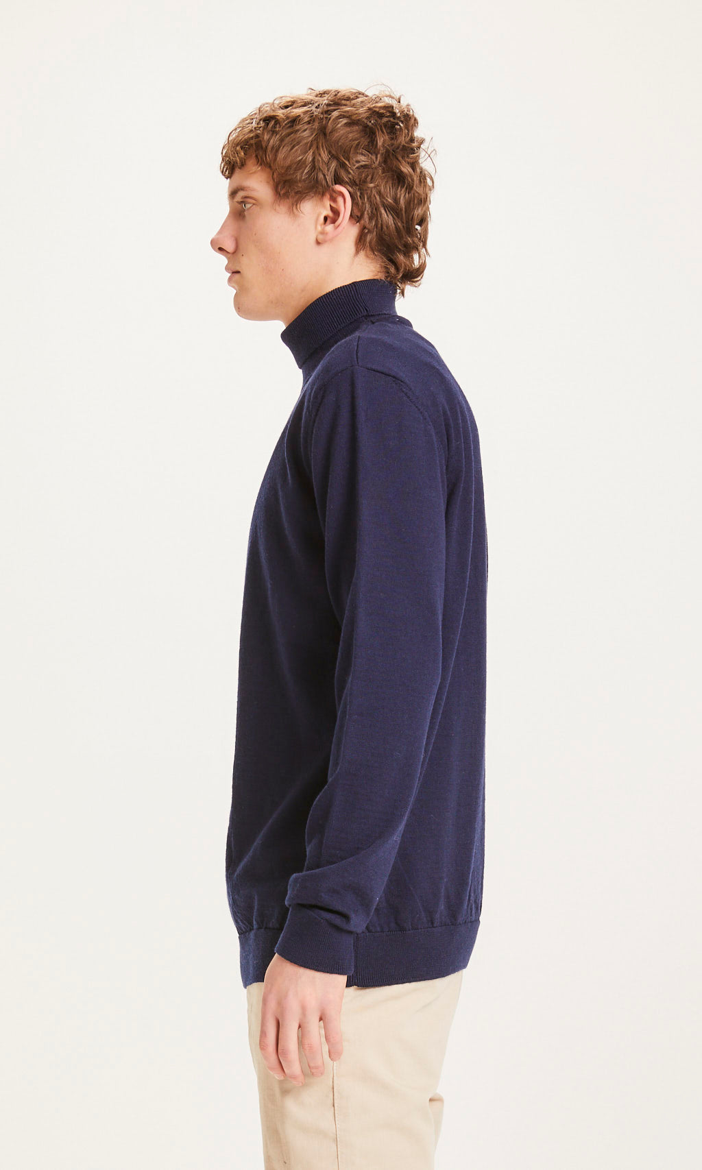 Pull à col roulé bleu nuit en laine mérinos bio - roll neck